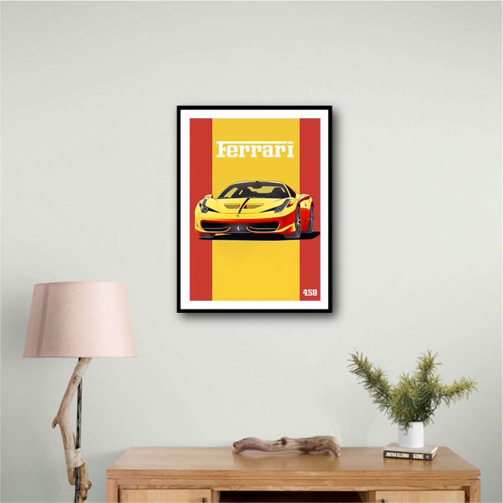 Ferrari 458 Yellow Poster Style Wall Art